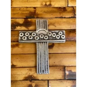 Mexican Silver Metal Cross Cruz de Pewter  Wall Art Hanging